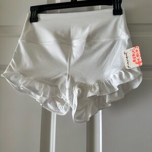 NWT Free People Movement Women's White Athletic Shorts with Ruffle Hem